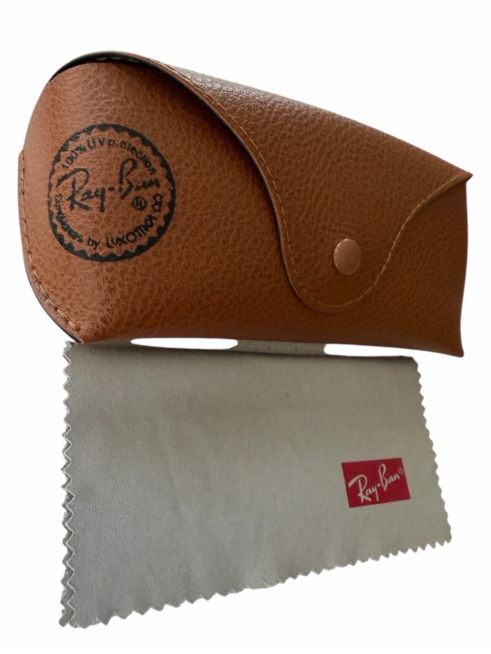 Ray-Ban Tan/ Brown Leather Sunglasses Case with Cloth. Black interior.